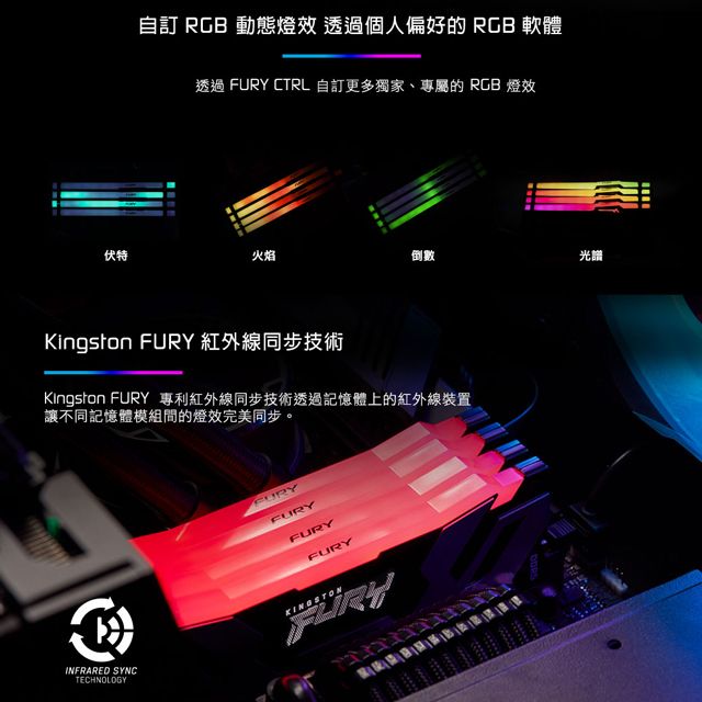 Kingston 金士頓 FURY Renegade 反叛者 DDR5 6400 32GB(16GBx2) RGB桌上型超頻記憶體(KF564C32RSAK2-32)