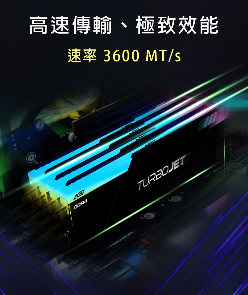 高速傳輸、極致效能速率 3600 /sPCB MADEDDR4TURBOJET