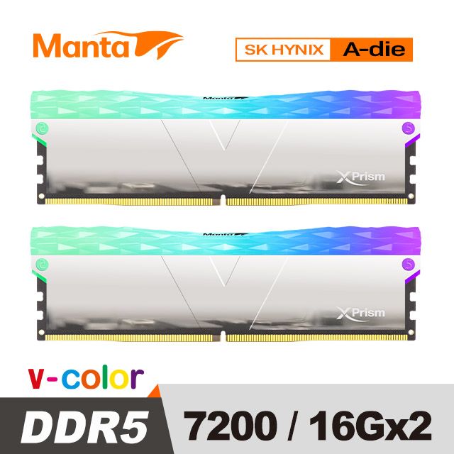 V-Color MANTA XPRISM 系列 DDR5 7200 32GB (16GB*2) RGB 桌上型雙模超頻記憶體 (銀色)