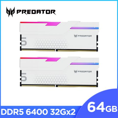 ACER 宏碁 Predator Hermes RGB DDR5-6400 64GB(32G*2)(CL32) 超頻桌上型記憶體(白色)