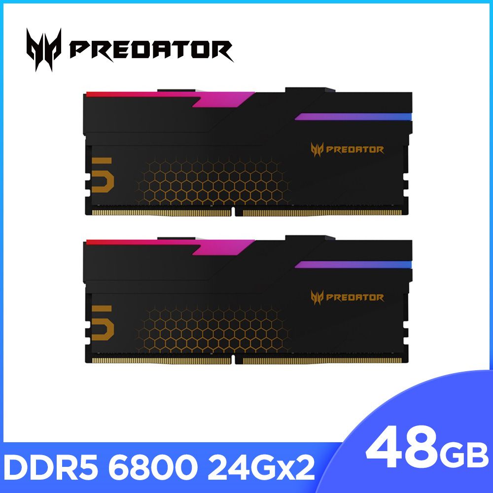 ACER 宏碁  Predator Hermes RGB DDR5-6800 48GB(24G*2)(CL34) 超頻桌上型記憶體(黑色)