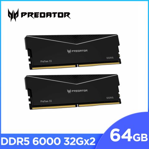 Acer Predator PallasII DDR5-6000 64GB(32Gx2)(CL30) 超頻桌上型記憶體(黑色)