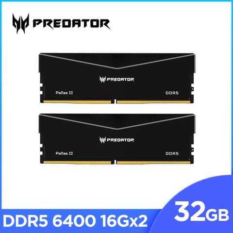 ACER Predator Predator PallasII DDR5-6000 32GB(16Gx2)(CL30) 超頻桌上型記憶體(黑色)