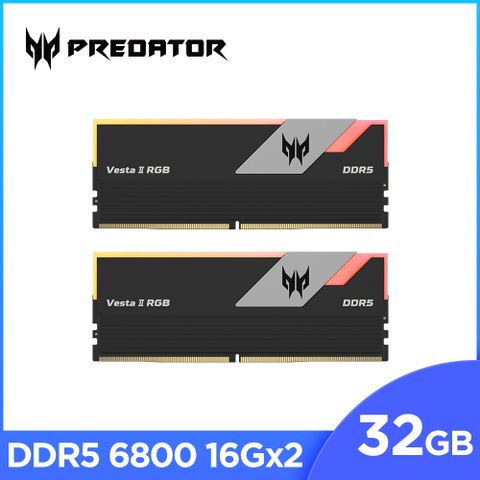 ACER 宏碁 Predator Vesta2 DDR5-6000 32G(16*2)(CL30)黑  RGB 超頻桌上型記憶體