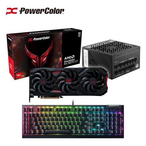 撼訊 RX9070XT 紅魔 顯示卡 + 1000W金牌電源供應器(J0053939) + 雷蛇機械鍵盤(J0064971)