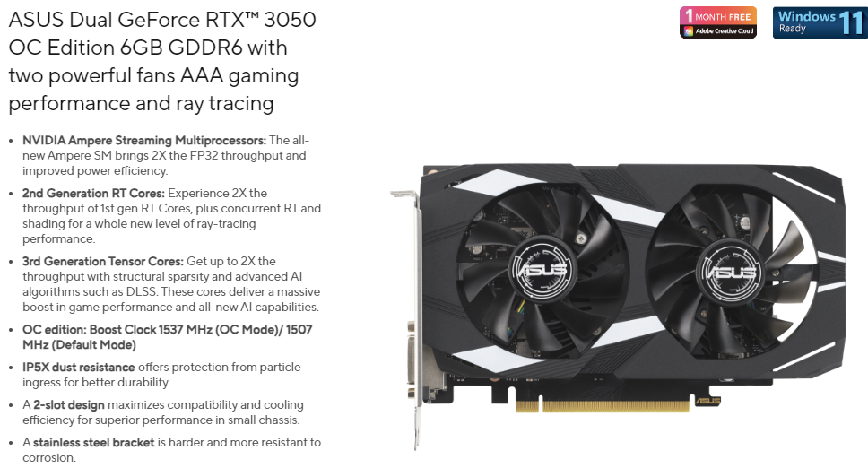 ASUS 華碩 Dual GeForce RTX 3050 OC 6GB 顯示卡 - PChome 24h購物