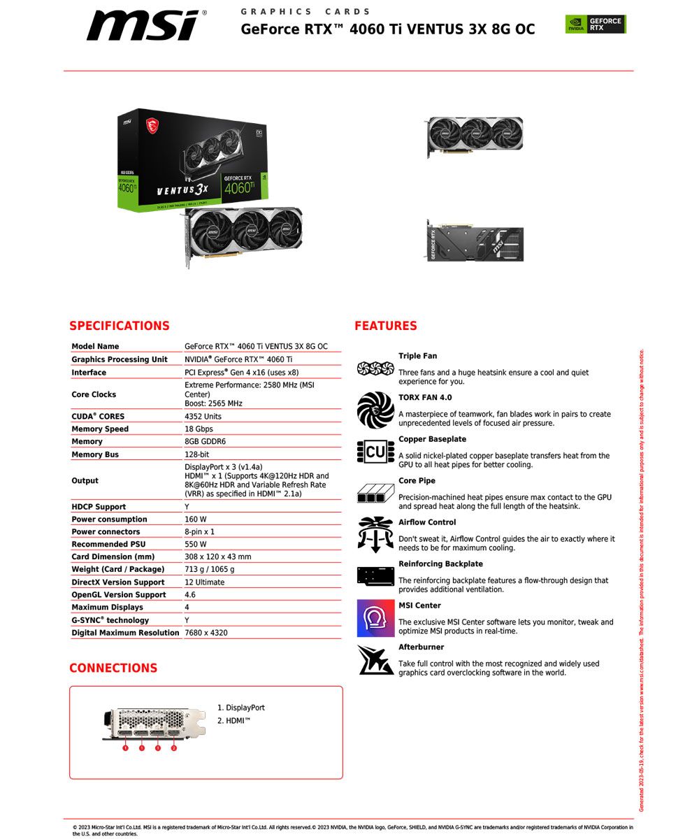 微星MSI RTX 4060 Ti 8G VENTUS 3X OC 顯示卡- PChome 24h購物