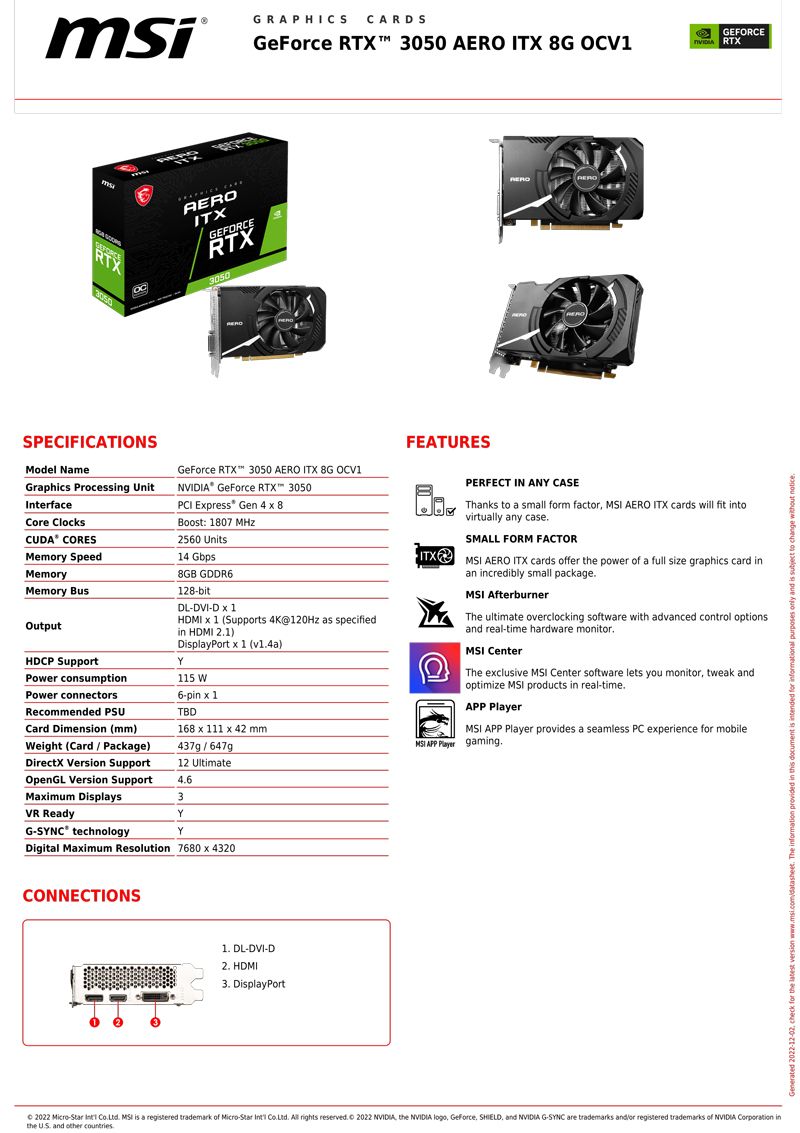 微星RTX3050 AERO ITX 8G OCV1 顯示卡- PChome 24h購物