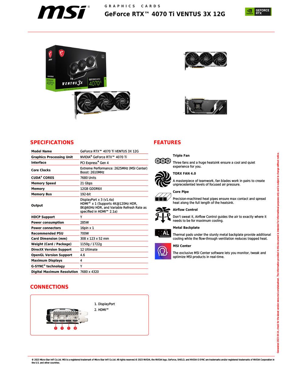 微星MSI RTX 4070 Ti 12G VENTUS 3X 顯示卡- PChome 24h購物