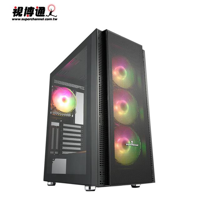 Superchannel 視博通    SW300(B) 12cm ARGB 風扇x4  TYPE-C 直立顯卡 E-ATX 電腦機殼