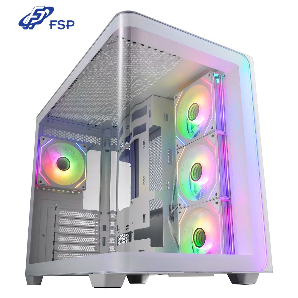 FSP 全漢 M580-BA 背插式 TYPE-C 海景房 360 水冷排 ATX 白色 電腦機殼