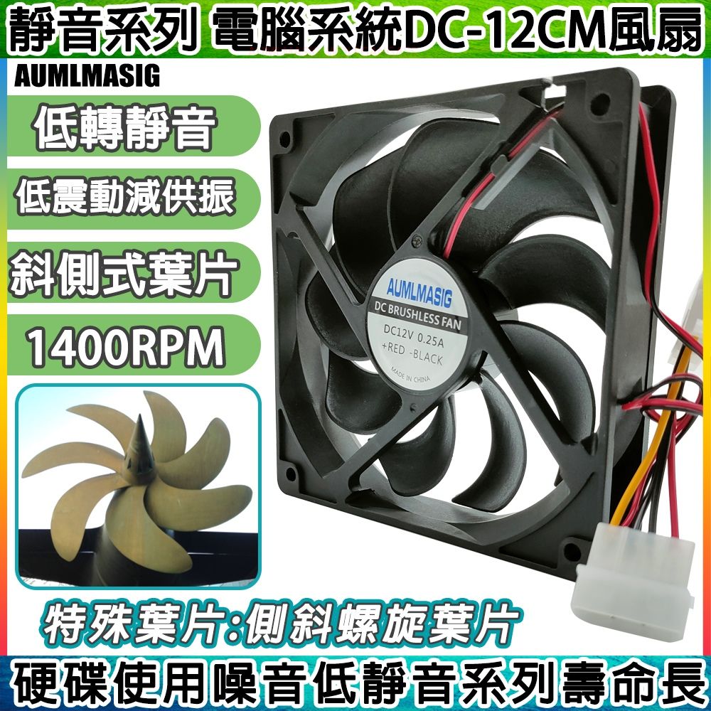 AUMLMASIG全通碩】超靜音-1400RPM電腦系統風扇DC12CM 斜側式旋渦葉片