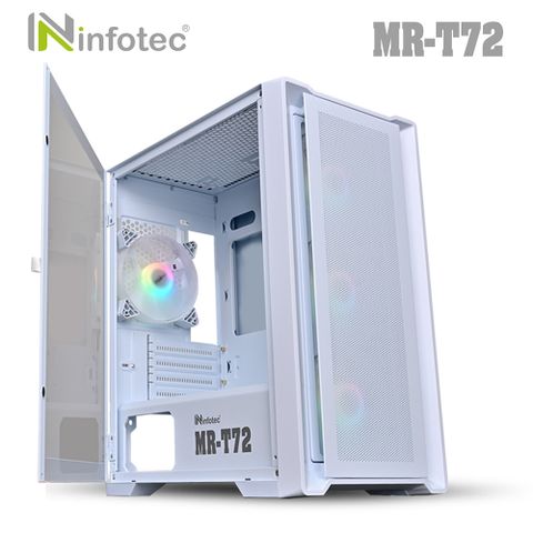 infotec【MR-T72 USB3.0】幻彩ARGB 4風扇 遊戲機殼-白色