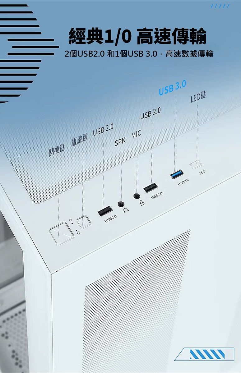 經典1/0 高速傳輸2個USB2.0 和1個USB 3.0高速數據傳輸開機鍵重啟鍵 USB 2.0SPK MICUSB 2.0USB 3.0LE鍵 DUSB2.0USB2.0USB3.0LED