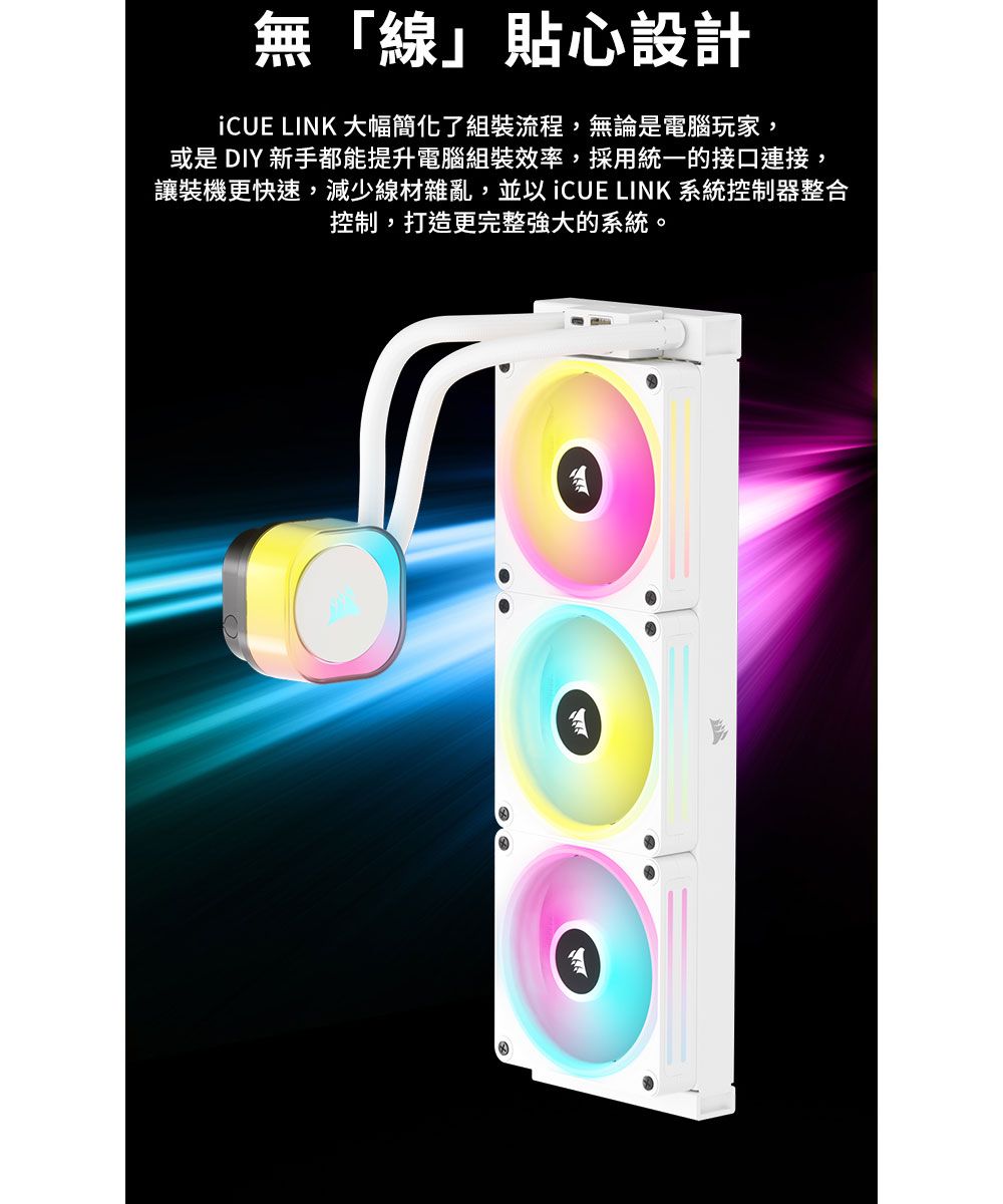 無「線」貼心設計 LINK 大幅簡化了組裝流程,無論是電腦玩家,或是 DIY 新手都能提升電腦組裝效率,採用統一的接口連接,讓裝機更快速,減少線材雜亂,並以  LINK 系統控制器整合控制,打造更完整強大的系統。