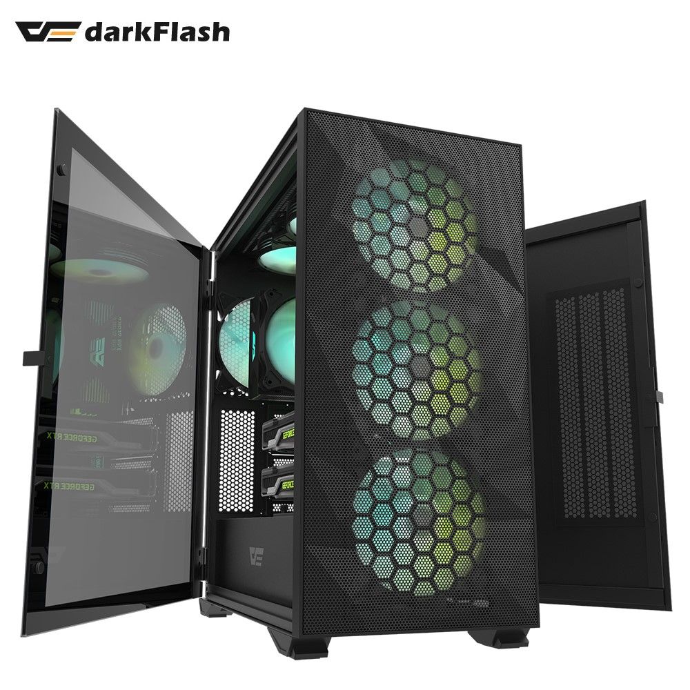 darkFlash 大飛  DLX21 Mesh 黑色 E-ATX電腦機殼 機箱(預鎖4顆14公分ARGB風扇)