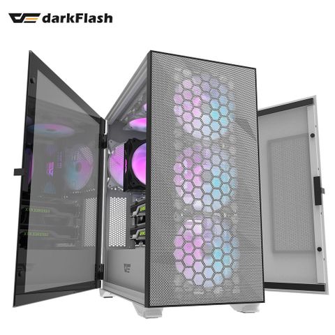 darkFlash大飛 DLX21 Mesh 白色 E-ATX電腦機殼 機箱(預鎖4顆14公分ARGB風扇)