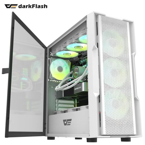 darkFlash 大飛 DK431 白色 ATX (含4顆CL6可同步主板風扇)電腦機殼