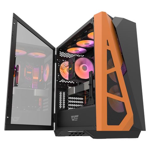 darkFlash大飛 DLZ31 黑橘色 旗艦款 ATX電腦機殼 機箱 (含4顆14公分A.RGB風扇)