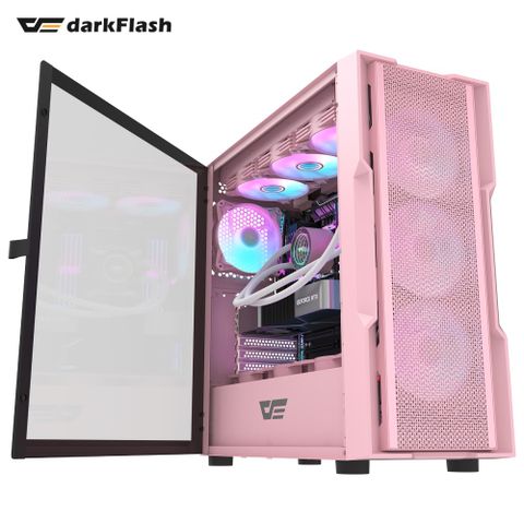 darkFlash大飛 DK431 粉色 ATX (含4顆CL6可同步主板風扇)電腦機殼