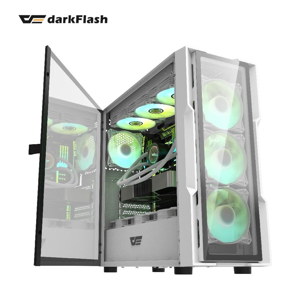 darkFlash 大飛  DK431 白色 ATX(含4顆CL6可同步主板風扇) 電腦機殼-玻璃版