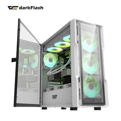 darkFlash大飛 DK431 白色 ATX(含4顆CL6可同步主板風扇) 電腦機殼-玻璃版