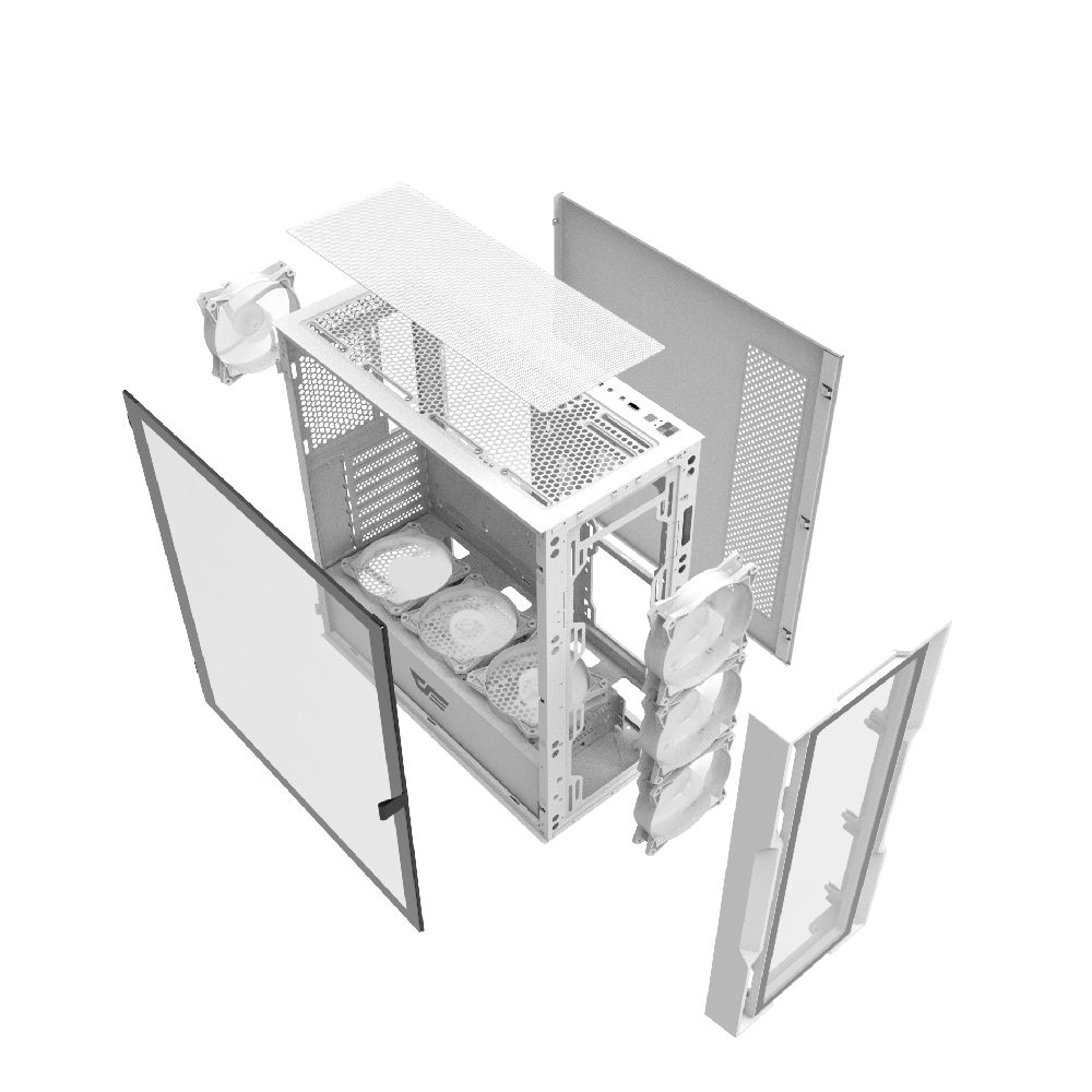 darkFlash 大飛  DK431 白色 ATX(含4顆CL6可同步主板風扇) 電腦機殼-玻璃版