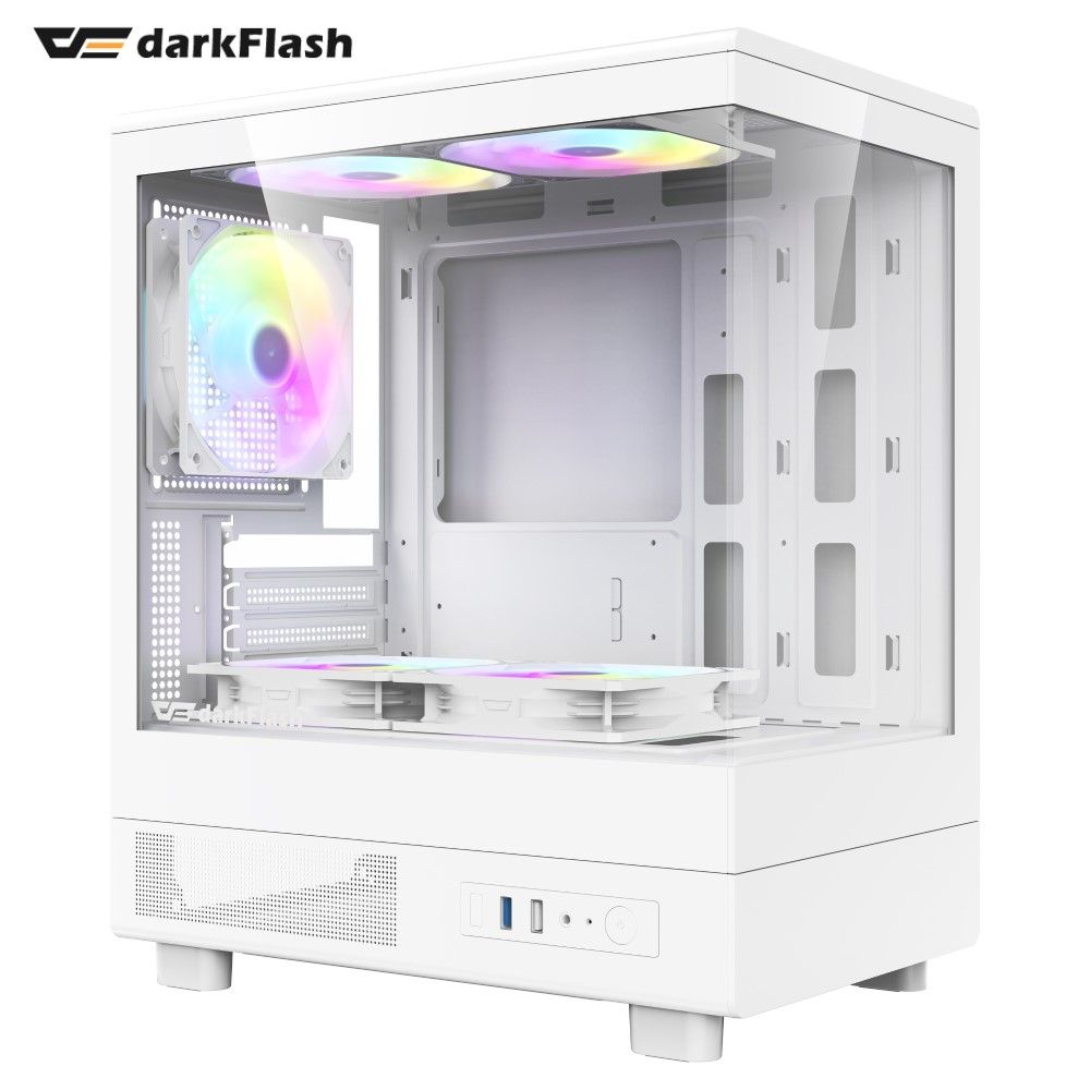 darkFlash 大飛 MOTI Mini 鏡之小島 M-ATX 白色機殼 (標配5顆固光風扇, 可關燈)