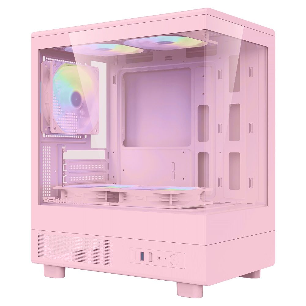 darkFlash 大飛 MOTI Mini 鏡之小島 M-ATX 粉色機殼 (標配5顆固光風扇, 可關燈)