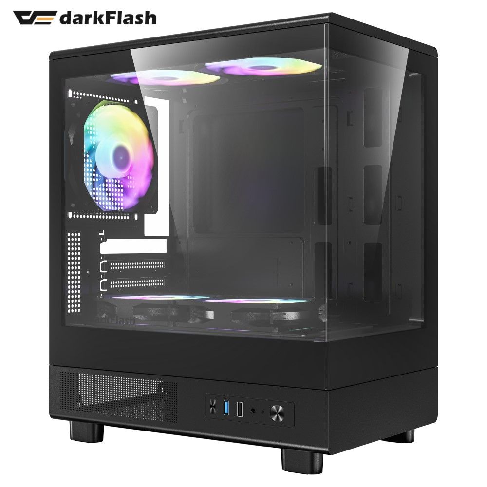 darkFlash 大飛 MOTI Mini 鏡之小島 M-ATX 黑色機殼 (標配5顆固光風扇, 可關燈)