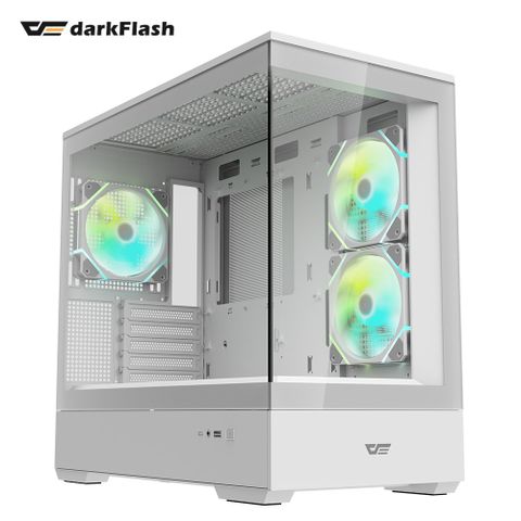 darkFlash 大飛 MOTI 鏡之島 M-ATX 機殼(含ARGB風扇*3) 白色