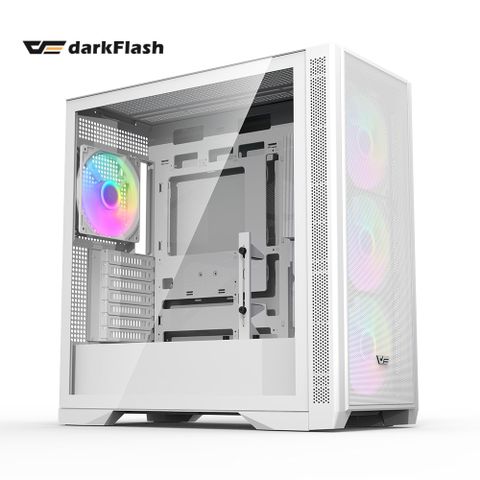 darkFlash 大飛 DF4100 E-ATX電腦機殼-白色(支援背插 /內建14公分ARGB*4 /TYPE-C)