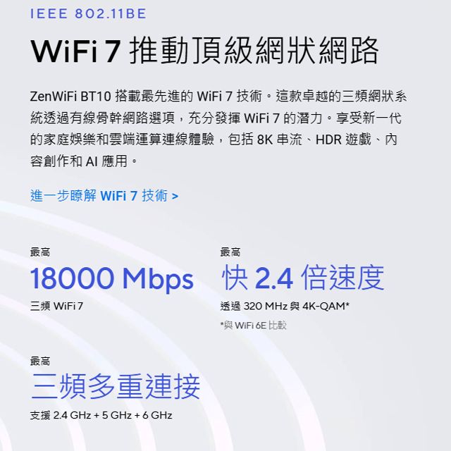 ASUS 華碩 ZenWiFi BT10 2入組 BE18000 Mesh三頻全屋網狀 WiFi 7無線路由器(分享器)