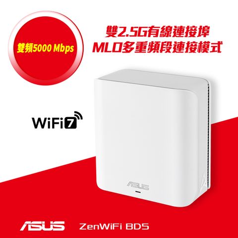 ASUS 華碩 ZenWiFi BD5 (單入) BE5000 雙頻 WiFi 7 AiMesh 網狀路由器(分享器) -白