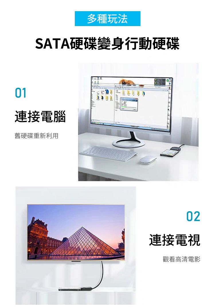 多種玩法SATA硬碟變身行動硬碟01連接電腦舊硬碟重新利用02連接電視觀看高清電影