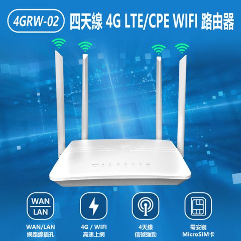 4GRW-02 四天線 4G LTE/CPE WIFI 路由器 MIFI 台灣全網通用 MAC/微軟通用