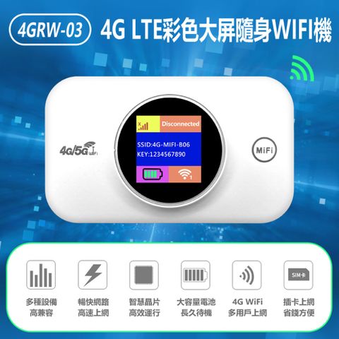 4GRW-03 4G LTE彩色大屏隨身WIFI機 MIFI出國上網機 4G分享器 台灣通用 MAC/微軟通用