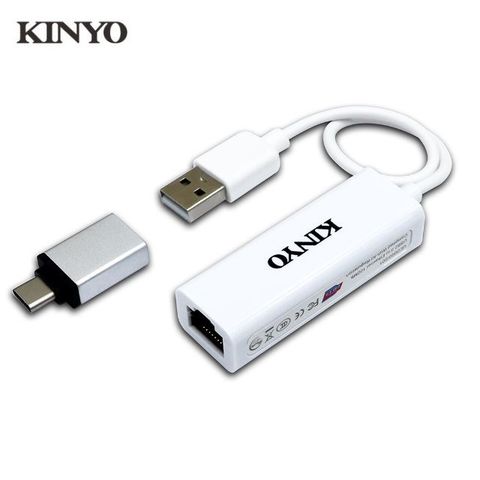 KINYO 外接 USB 2.0 to RJ45 有線網卡 網路卡 轉換器，隨插即用支援乙太網路線 10/100Mps，有限網卡，一般USB及Type-C兩用，附USB Type-C 轉接頭，適用Windows及Mac OS筆電/電腦(Asus/Acer/Apple Macbook等)，相容 USB 1.1/2.0/3.0 及 Type-C 接口