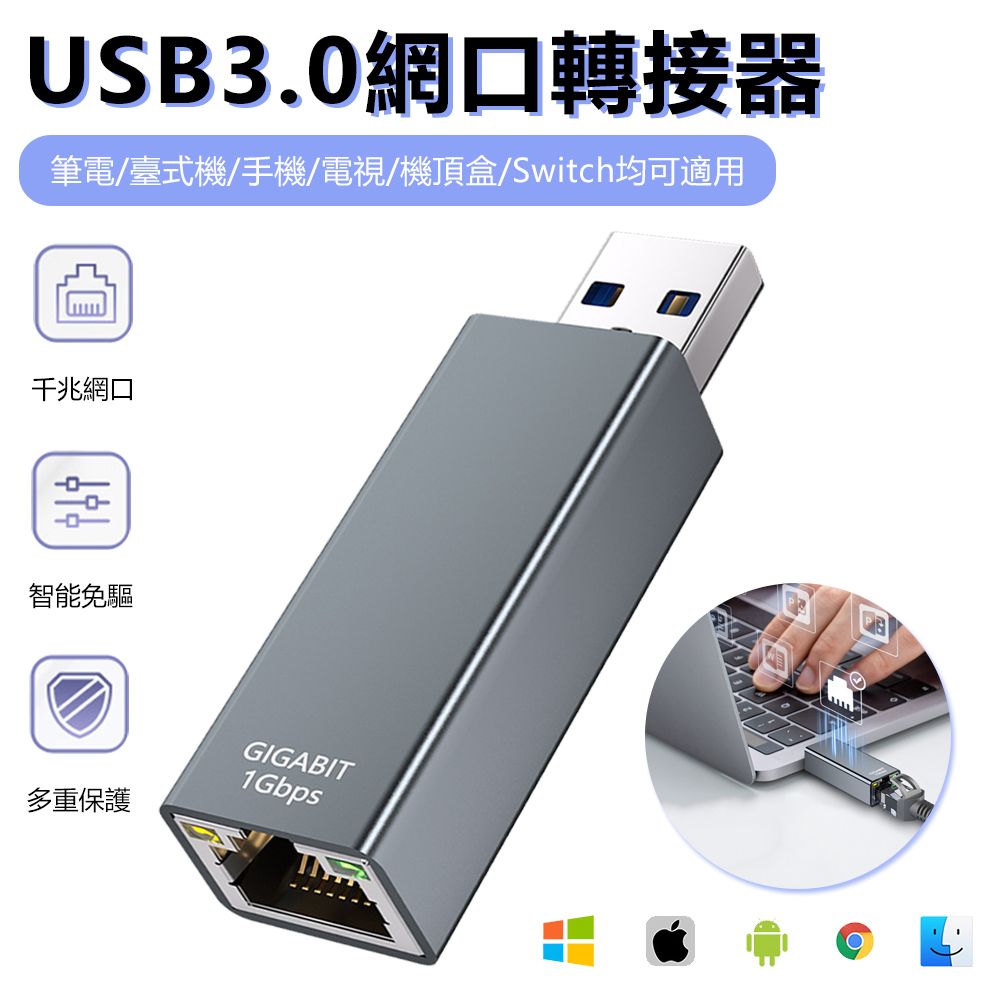 Sily A TO 千兆網卡RJ45轉接頭 USB3.0網口轉接器 筆電免驅轉換器 轉換頭