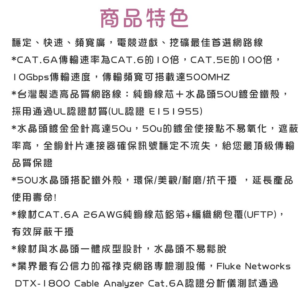 FUJIEI 富吉 台灣製~ CAT.6A 超高速傳輸網路線1M