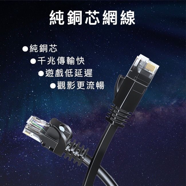  【魔宙】Cat6 純銅線芯抗干擾 飆速千兆網路工程級扁線 3M