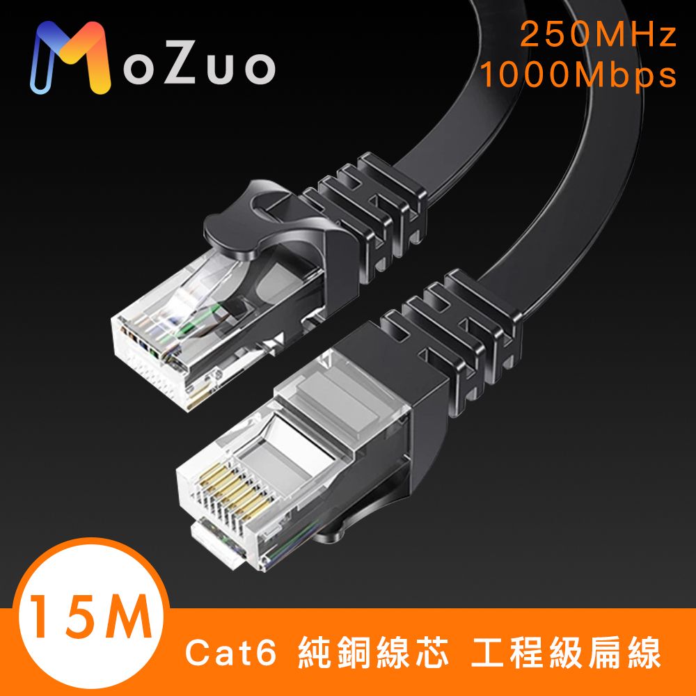  【魔宙】Cat6 純銅線芯抗干擾 飆速千兆網路工程級扁線 15M