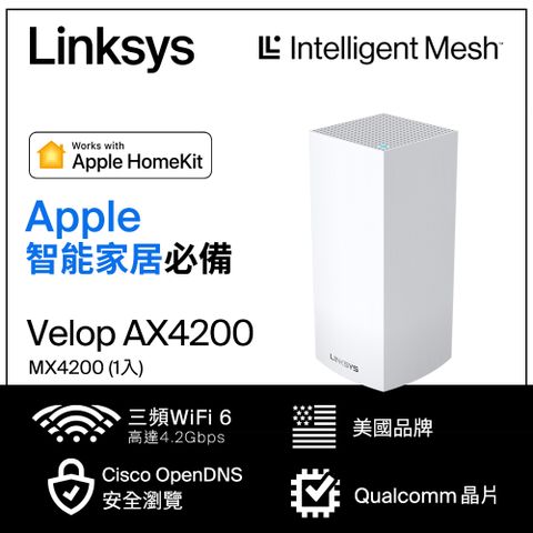 Linksys 連線無死角透天大坪數推薦 Velop 三頻 MX4200 Mesh Wifi(一入) 網狀路由器(AX4200)白