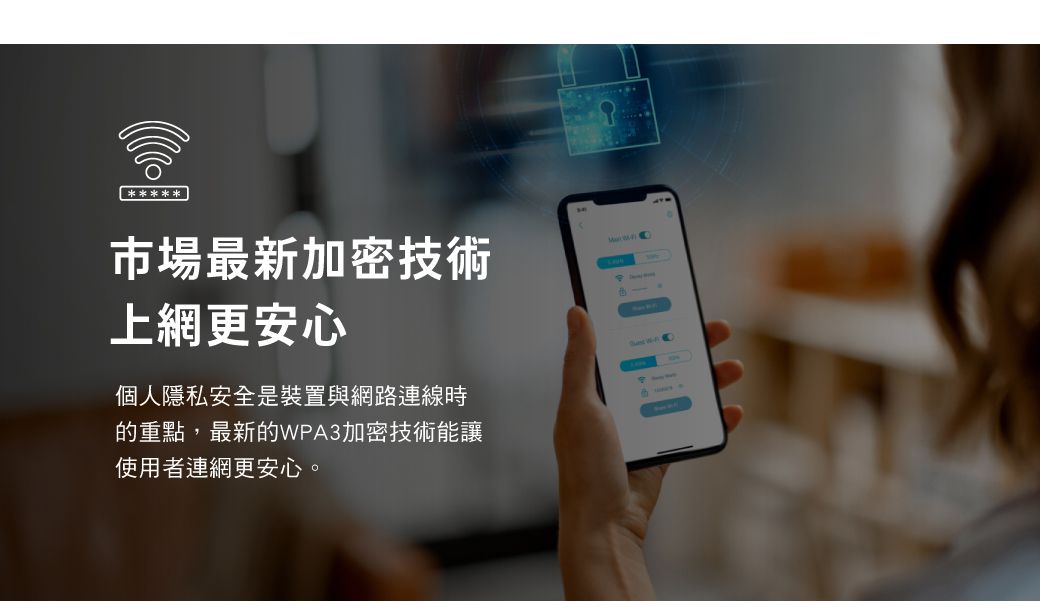 市場最新加密技術上網更安心個人隱私安全是裝置與網路連線時的重點,最新的WPA3加密技術能讓使用者連網更安心。