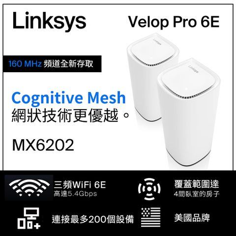 Linksys Velop Pro AXE5400 WiFi 6E 三頻 無線網狀路由器(二入)