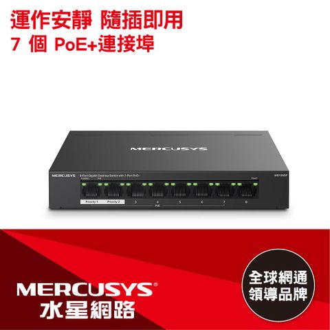 Mercusys水星網路 MS108GP 8埠 Gigabit PoE交換器 乙太網路交換器 switch hub(金屬殼/65W)