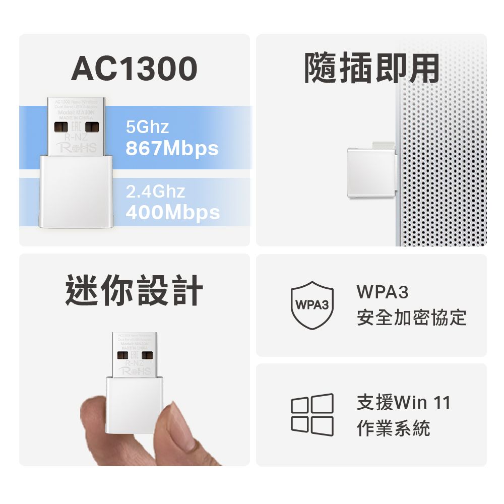 Mercusys 水星 MA30N AC1300 雙頻 迷你型 無線微型USB網卡