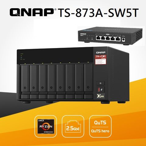 QNAP 威聯通 TS-873A-8G 8-Bay QSW-1105-5T 2.5G 交換器超值組合包