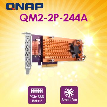 QNAP 威聯通QM2-2P-244A 雙埠M.2 22110/2280 PCIe SSD 擴充卡- PChome