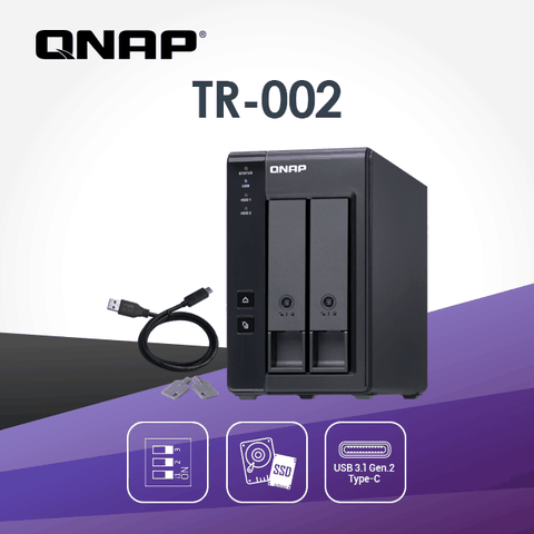 [搭WD金標 8TB*2]QNAP TR-002 2-Bay USB 3.1 RAID 磁碟陣列外接盒